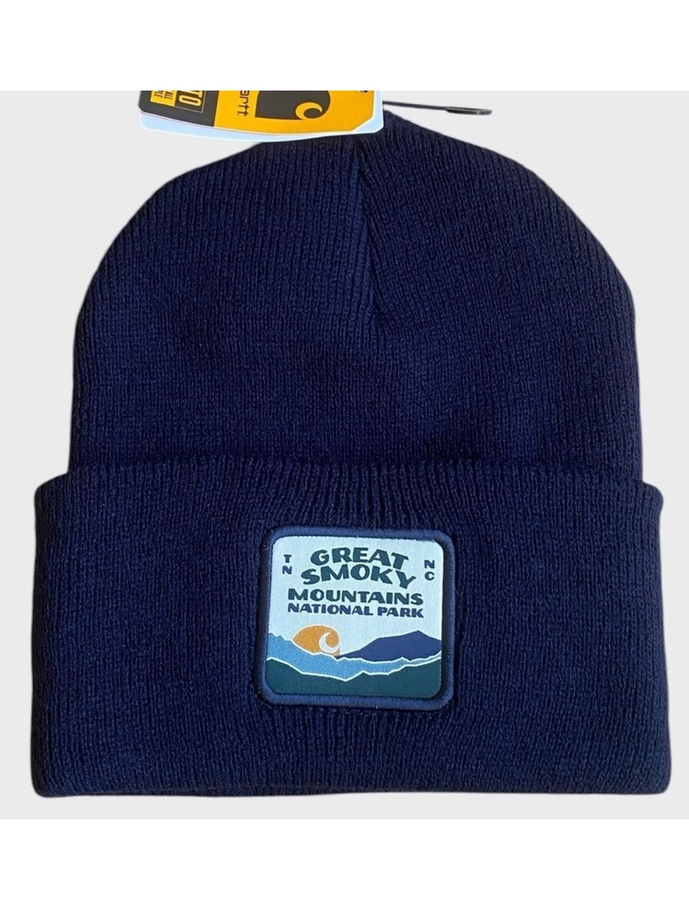NWT Carhartt Knit Cuffed Smoky Mountain National Park Patch Beanie Navy Blue OS